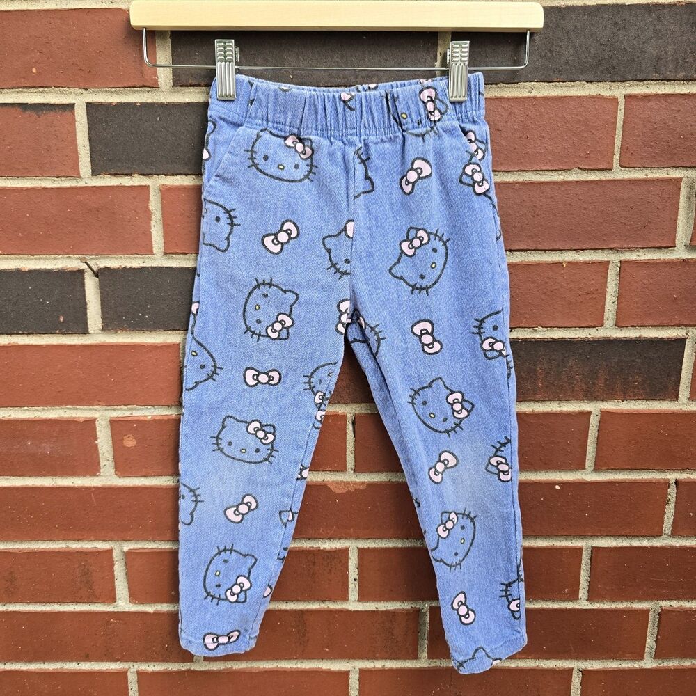 Sanrio Hello Kitty Lightweight Denim Joggers Size 4T Cotton Elastic Waist
